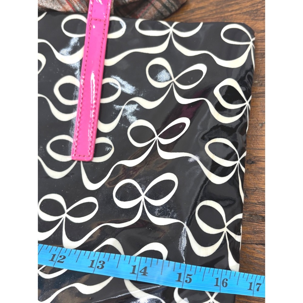 Kate Spade Bon Shopper Tote Bag Black White Bow Print Pink Handles WKRU3238 - Picture 6 of 8